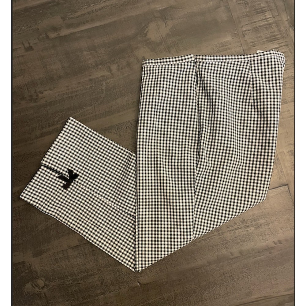 Details Black and White Checkered Capri Pants with Bows - Sz 6